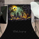 Aperturee Aperturee Spooky Halloween Night Sweep Photography Backdrop with Floor Paper Cutout Forest Silhouette and Jack O’ Lanterns